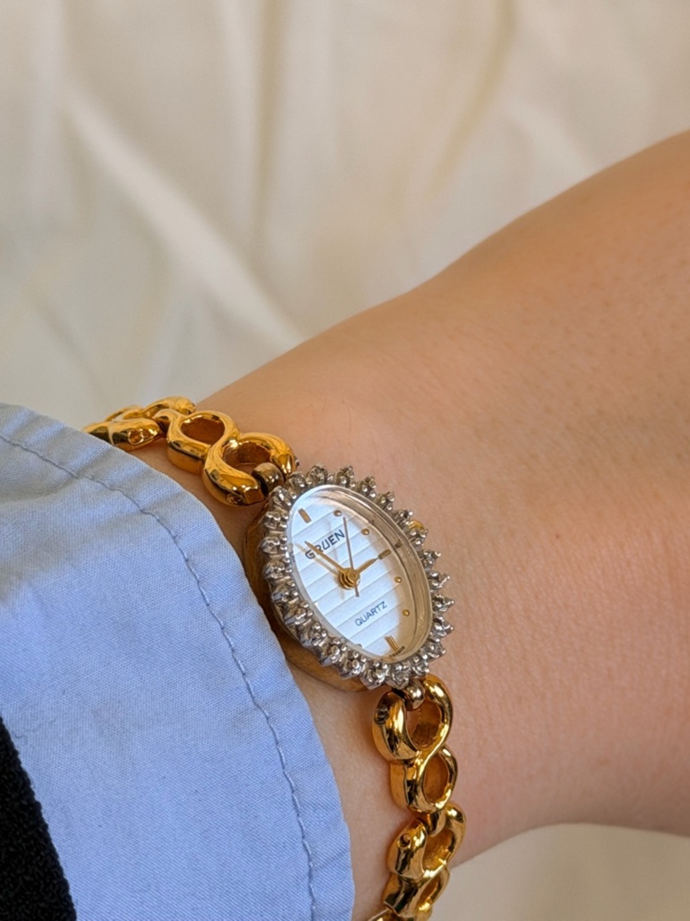 Vintage Gold-Tone Women's Watch with Crystal Accents - Needs Battery - Picture 2 of 6
